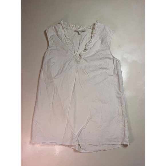 Preston & York Tops - Preston &‎ York Sleeveless Top Women Size 8 White Excellent Ruffled V-Neck Linen